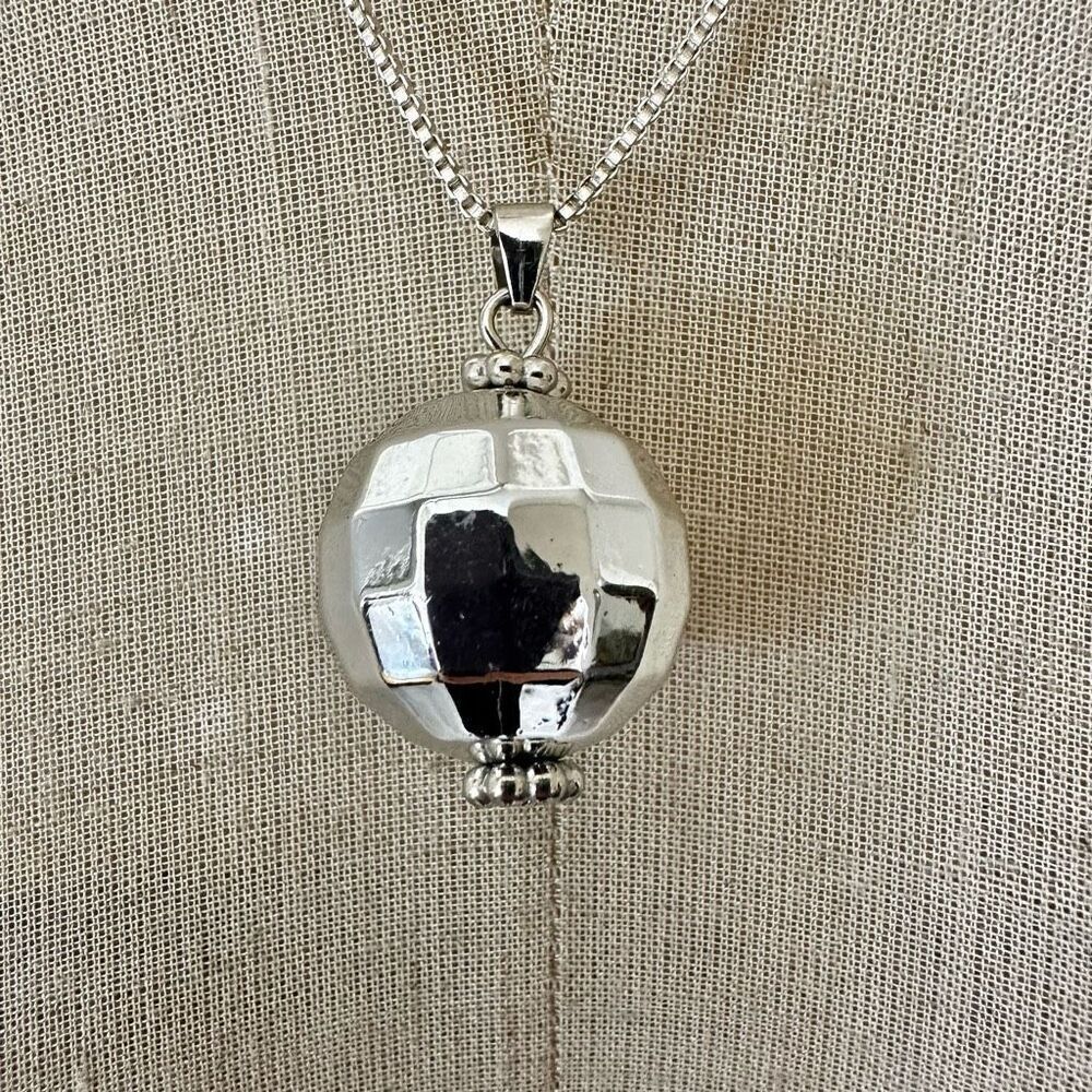 Silver tone Disco ball pendant necklace